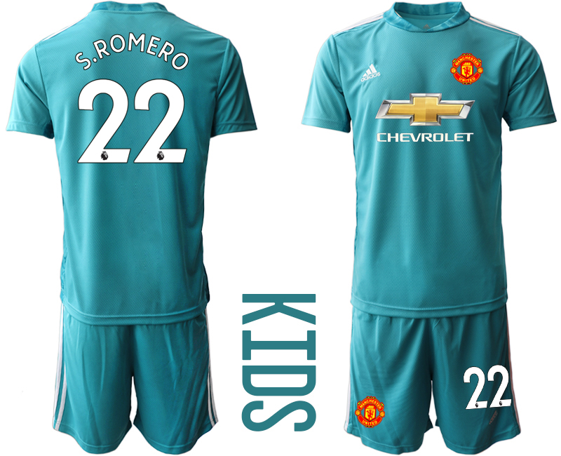 Youth 2020-2021 club Manchester United blue goalkeeper #22 Soccer Jerseys